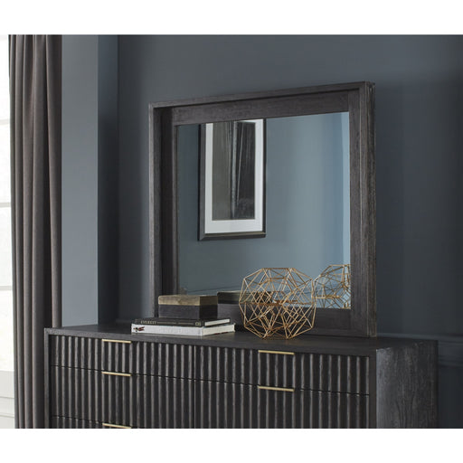 Modus Furniture Kentfield Solid Wood Beveled Glass Mirror in Black Drifted Oak 655450158773 8ZU583 Main Image