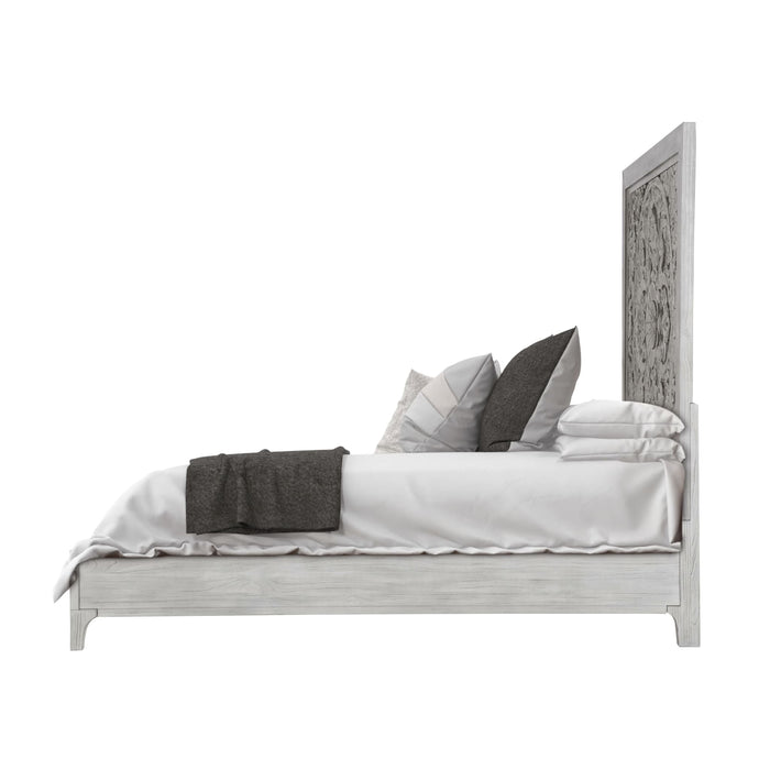 Modus Furniture Boho Chic Carved Platform Bed in Washed White  1JQ9H  Image 6