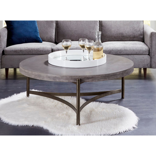 Modus Furniture Lyon Round Natural Concrete and Metal Coffee Table 655450173455 A89421 Main Image