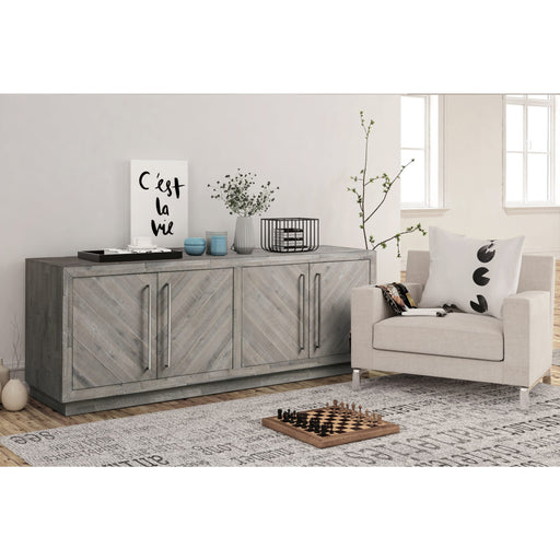 Modus Furniture Alexandrda Solid Wood 74 inch Media Console in Rustic Latte 655450282805 5RS32627 Image 1