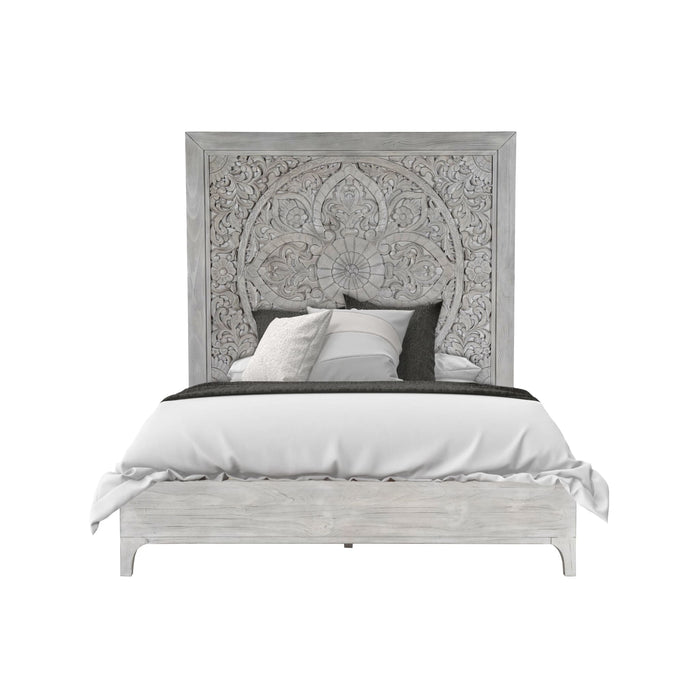 Modus Furniture Boho Chic Carved Platform Bed in Washed White  1JQ9H  Image 5