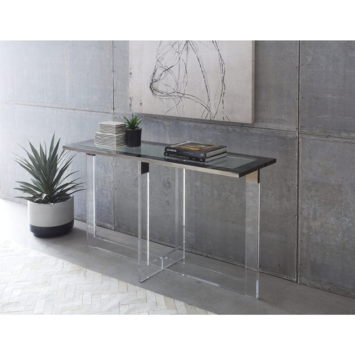 Modus Bastian Console Table in Clear Acrylic and Gunmetal Polished Stainless SteelMain Image