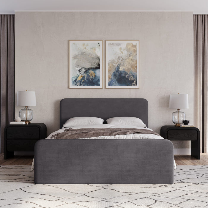 Modus Elora Fully Upholstered Platform Bed in Charcoal Velvet Image 1