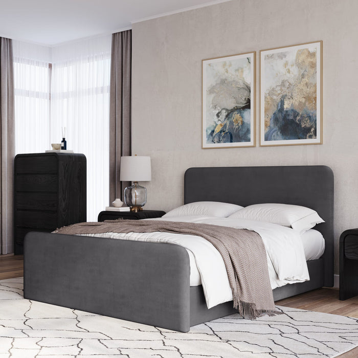 Modus Elora Fully Upholstered Platform Bed in Charcoal Velvet Main Image