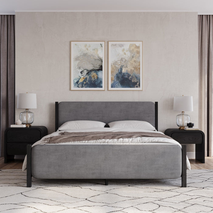 Elora Wood and Velvet Upholstered Bed in Jet and Charcoal