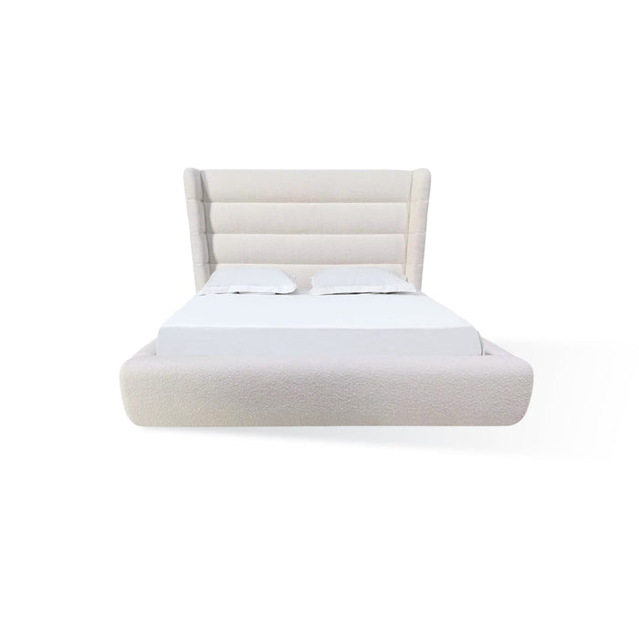 Frank Upholstered Wingback Platform Bed in Cottage Cheese Boucle