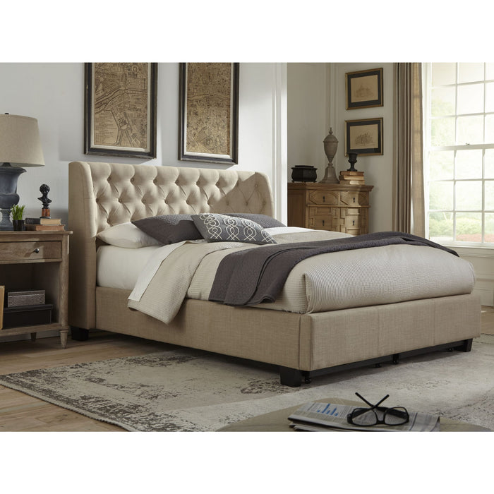 Levi Tufted Footboard Storage Bed in Toast Linen