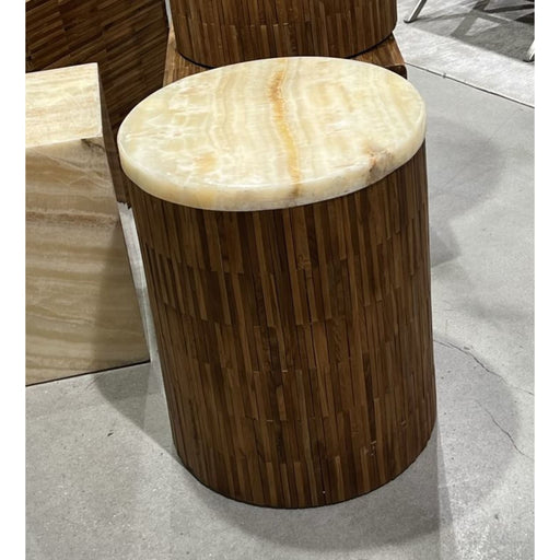 Modus One Stone Wood Tile Round End Table in Onyx and Solid TeakMain Image
