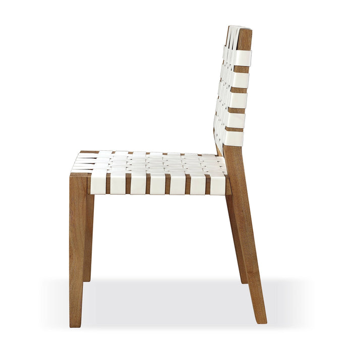 Modus One Woven Leather and Solid Wood Dining Side Chair in White and Bisque Image 2