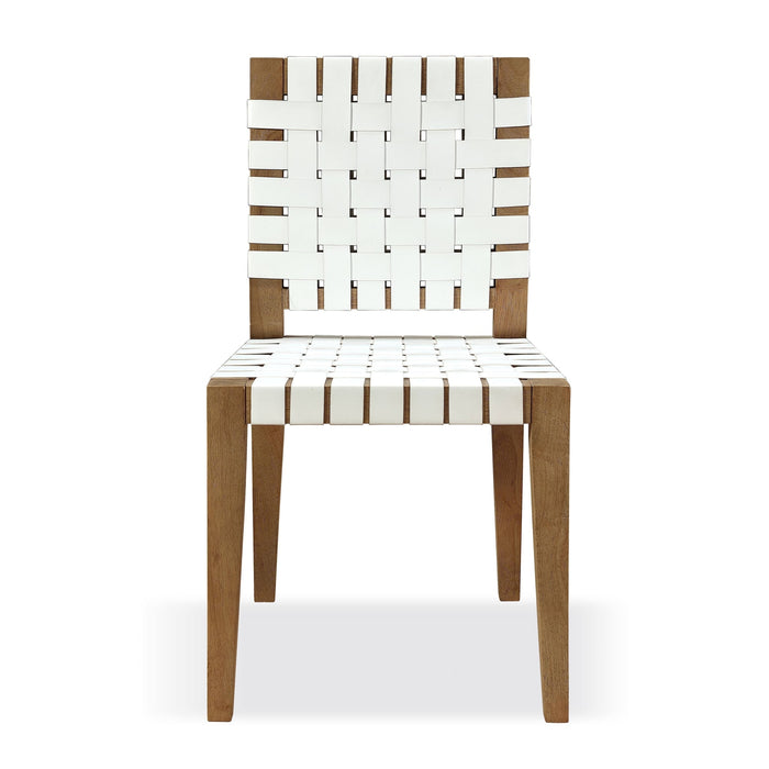 Modus One Woven Leather and Solid Wood Dining Side Chair in White and Bisque Image 3