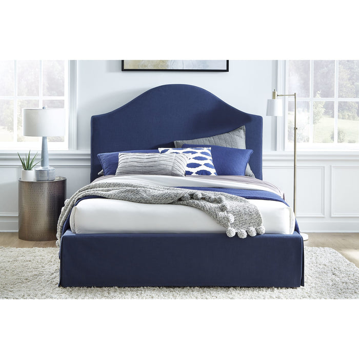 Modus Sur Upholstered Skirted Panel Bed in Navy Image 1