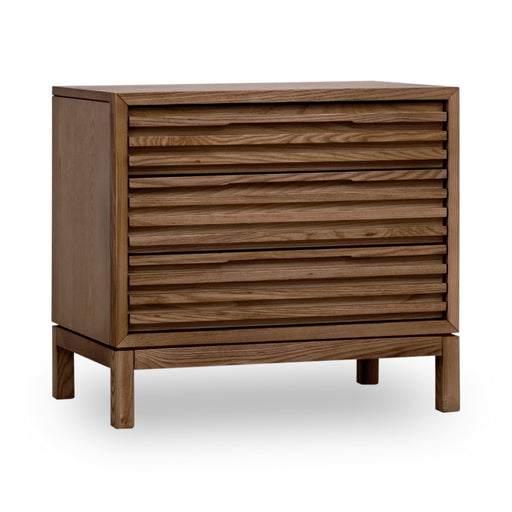 Modus Tanner Three Drawer Ash Wood Nightstand in Roux Image 1