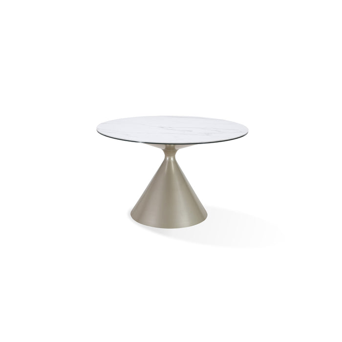 Modus Winston Stone Top Metal Base Round Dining Table in Oat Milk and Champagne Image 1