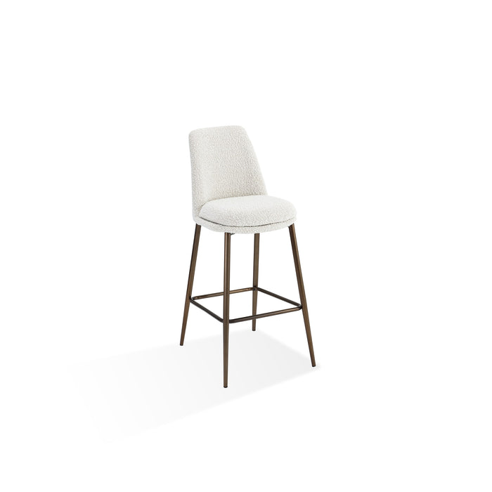 Modus Wyatt Upholstered Bar Stool in Ricotta Boucle and Bronze Metal Image 1