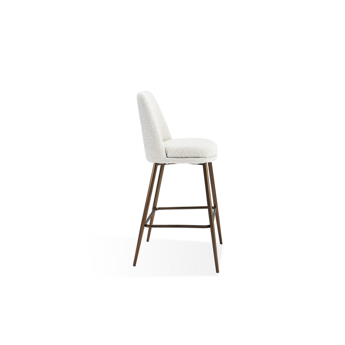 Modus Wyatt Upholstered Bar Stool in Ricotta Boucle and Bronze Metal Image 2