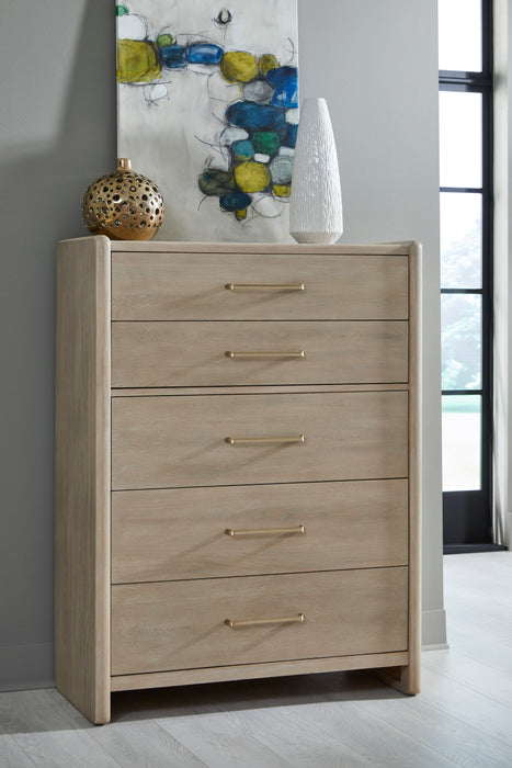 Gardenia Five Drawer Oak Wood Chest in Chai