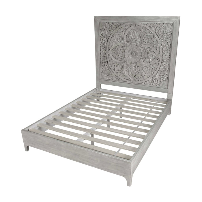 Modus Furniture Boho Chic Carved Platform Bed in Washed White  1JQ9H  Image 7