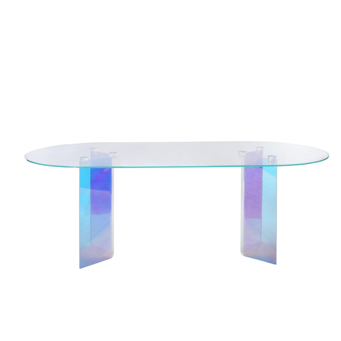 Modus Furniture Fomo Double Pedestal Oval Dining Table in Iridescent Glass and Acrylic 655450467943 SWWU61 Image 2