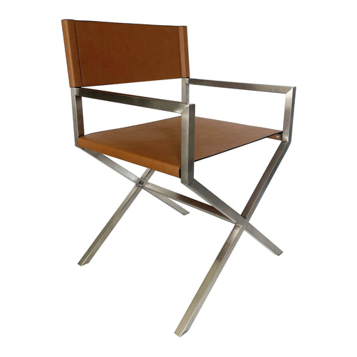 Modus Furniture One Modern Coastal Director's Dining Arm Chair in Cognac and Brushed Stainless Steel 655450404320 JVHH63 Main Image