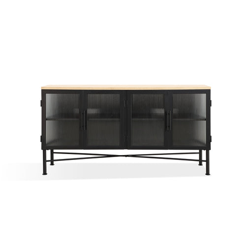 Modus Furniture Aere Four Door Ribbed Glass, Metal and Wood Sideboard in Natural Ash and Black 655450393341 MZEZ78 Image 1