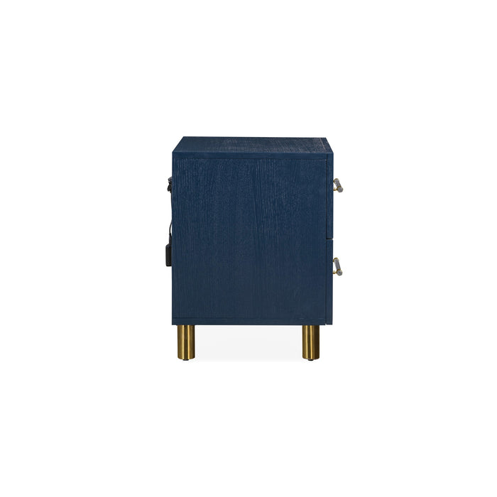 Modus Furniture Argento Two Drawer USB Charging Nightstand in Navy Blue and Burnished Brass 655450368257 9DKB81 Image 6