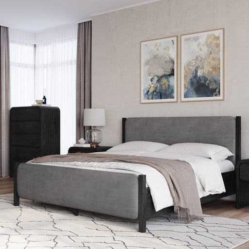 Modus Furniture Elora Wood and Velvet Upholstered Bed in Jet and Charcoal  PRKSA  Image 1