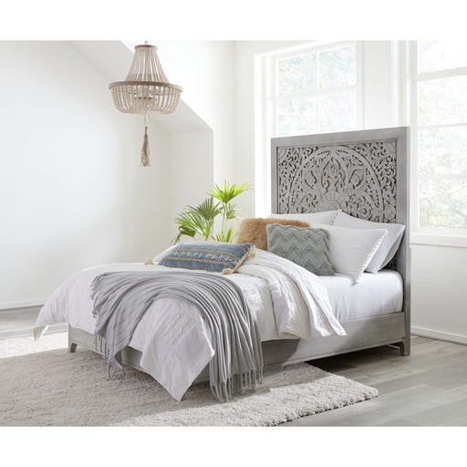 Modus Furniture Boho Chic Carved Platform Bed in Washed White  1JQ9H  Main Image