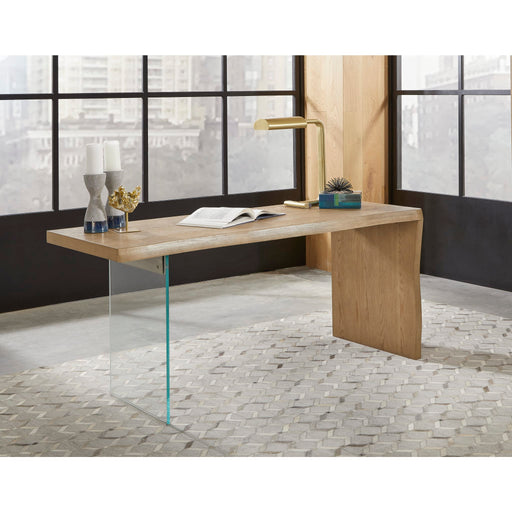 Modus Furniture One Modern Coastal Writing Desk  in White Oak and Glass 655450404603 JVLH11 Main Image