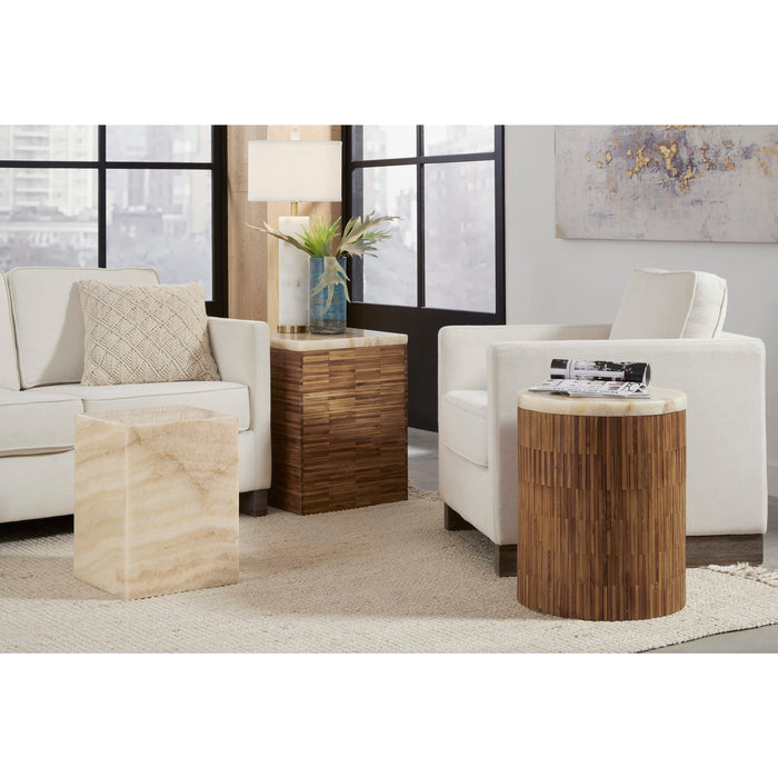 Modus Furniture One Stone Wood Tile Round End Table in Onyx and Solid Teak 655450405211 JVHS22F Image 4