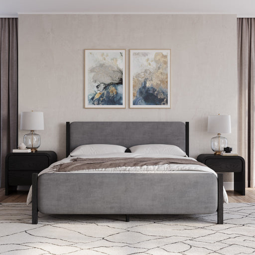 Modus Furniture Elora Wood and Velvet Upholstered Bed in Jet and Charcoal  PRKSA  Main Image