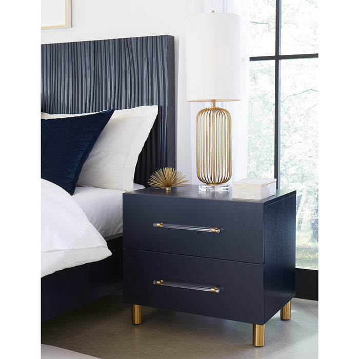 Modus Furniture Argento Wave-Patterned Bed in Navy Blue and Burnished Brass  9DKBH  Image 3