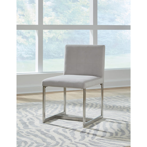 Modus Furniture Eliza Upholstered Dining Chair in Dove and Brushed Stainless Steel 655450349942 5WT764 Main Image