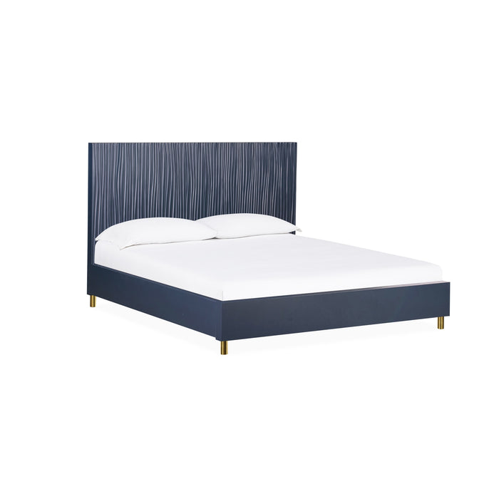 Modus Furniture Argento Wave-Patterned Bed in Navy Blue and Burnished Brass  9DKBH  Image 6