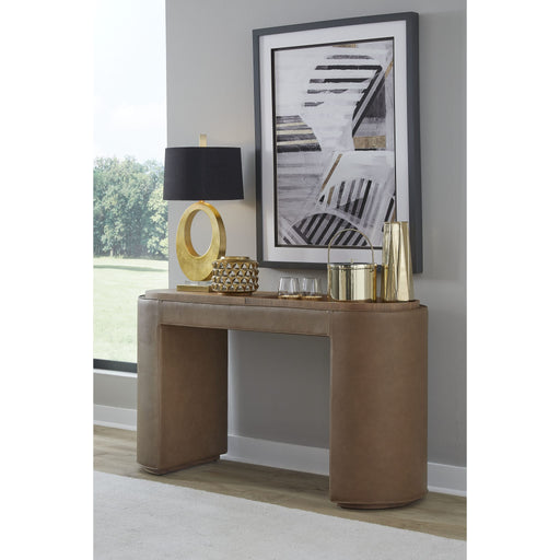 Modus Furniture Yeal Leather Upholstered Storage Console Table with Wooden Tray Top 655450483677 VG8423 Main Image