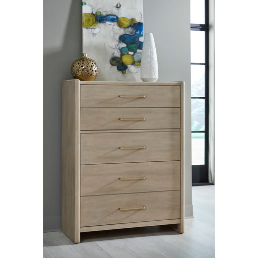 Modus Furniture Gardenia Five Drawer Oak Wood Chest in Chai 655450465703 SDTK84 Main Image