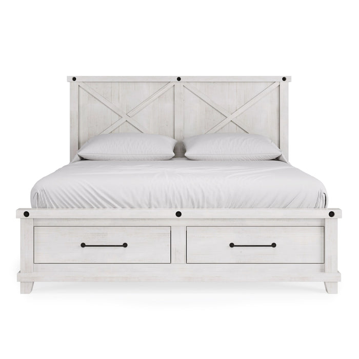 Modus Furniture Yosemite Solid Wood Footboard Storage Bed in Rustic White  7YKJD  Image 3