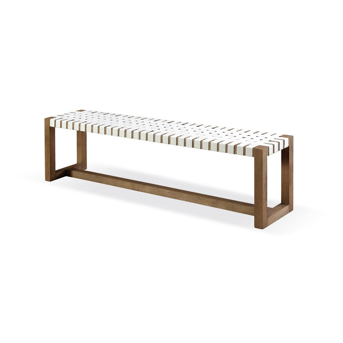 Modus Furniture One Woven Leather and Solid Wood Dining Bench in White and Bisque 655450404573 JVLH71W Image 2