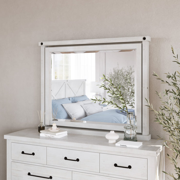 Modus Furniture Yosemite Solid Wood Mirror in Rustic White 655450371769 7YKJ83 Main Image