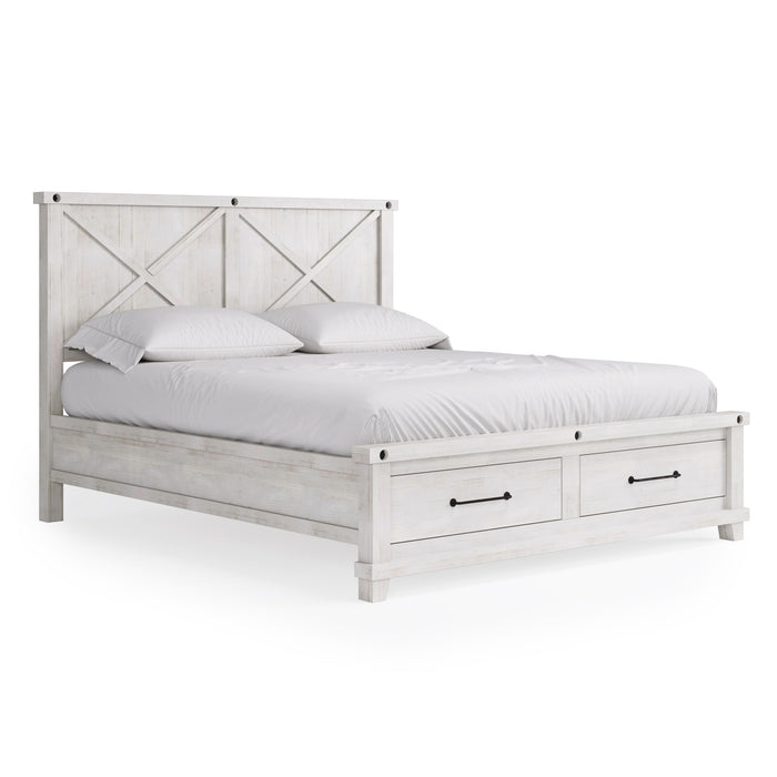 Modus Furniture Yosemite Solid Wood Footboard Storage Bed in Rustic White  7YKJD  Image 4