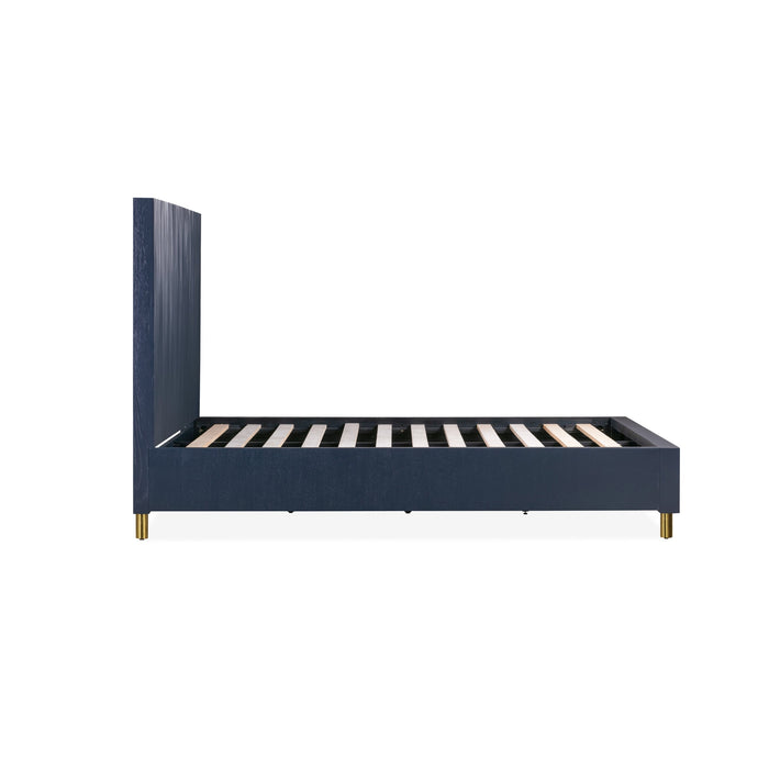 Modus Furniture Argento Wave-Patterned Bed in Navy Blue and Burnished Brass  9DKBH  Image 7