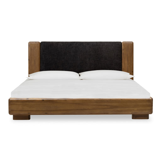 Modus Furniture Boka Chenille Upholstered Acacia Wood Platform Bed in Black and Impala  TVXUH  Main Image