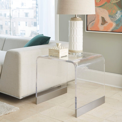 Modus Furniture Bowie End Table in Clear Acrylic and Brushed Stainless Steel 655450327148 ENY322 Main Image