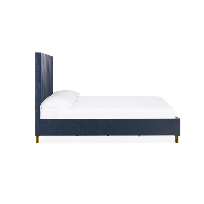 Modus Furniture Argento Wave-Patterned Bed in Navy Blue and Burnished Brass  9DKBH  Image 4