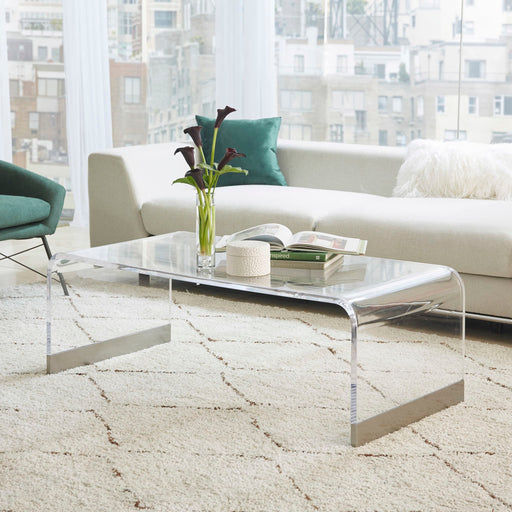 Modus Furniture Bowie Coffee Table in Clear Acrylic and Brushed Stainless Steel 655450327131 ENY321 Main Image