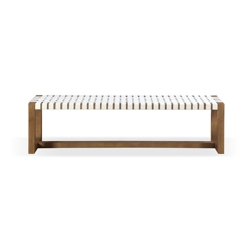 Modus Furniture One Woven Leather and Solid Wood Dining Bench in White and Bisque 655450404573 JVLH71W Main Image