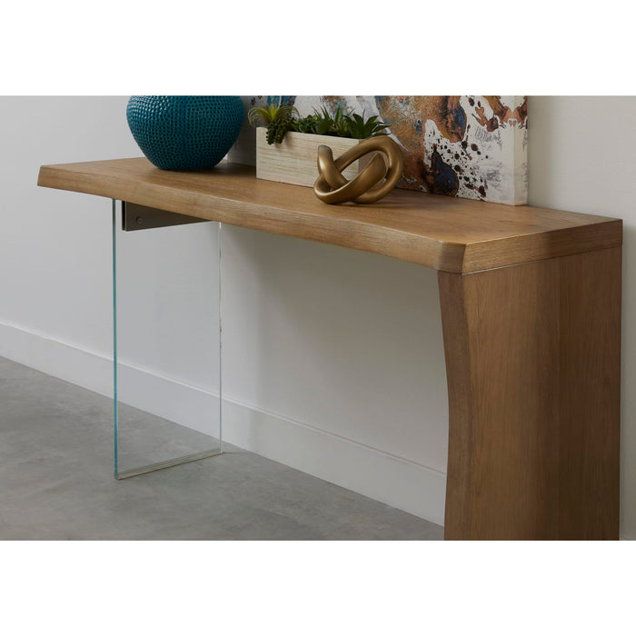 Modus Furniture One Live-Edge White Oak and Glass Console Table in Bisque 655450404689 JVLH23 Main Image