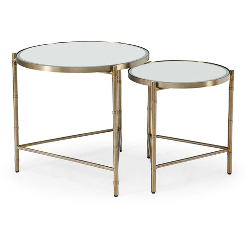 Modus Furniture Cedric Round Nesting End Table Set in Ultra Clear Glass and Gold Brushed Stainless Steel 655450489754 5UPA22Z2 Image 1