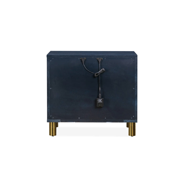 Modus Furniture Argento Two Drawer USB Charging Nightstand in Navy Blue and Burnished Brass 655450368257 9DKB81 Image 1