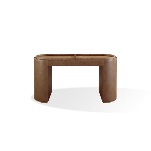 Modus Furniture Yeal Leather Upholstered Storage Console Table with Wooden Tray Top 655450483677 VG8423 Image 1