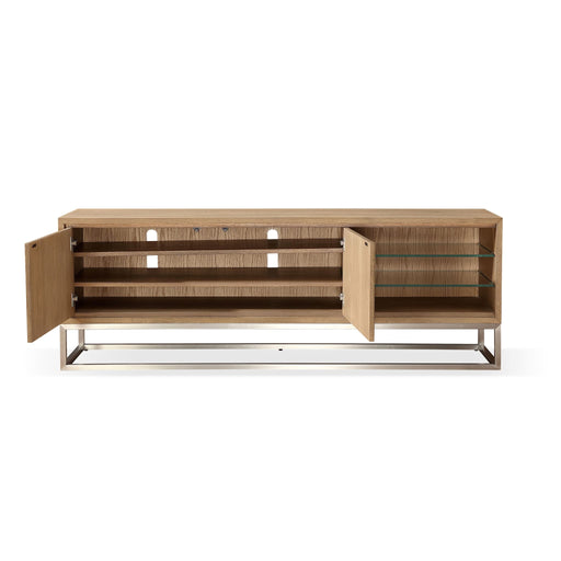 Modus Furniture One Coastal Modern 74 inch TV Console in Brushed Stainless Steel and Bisque 655450404719 JVLH263 Image 1